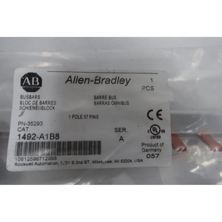 Allen Bradley Busbar, 80A, 1 Poles 1492-A1B8